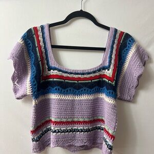 POL Lavender Multicolor Crochet Crop Top